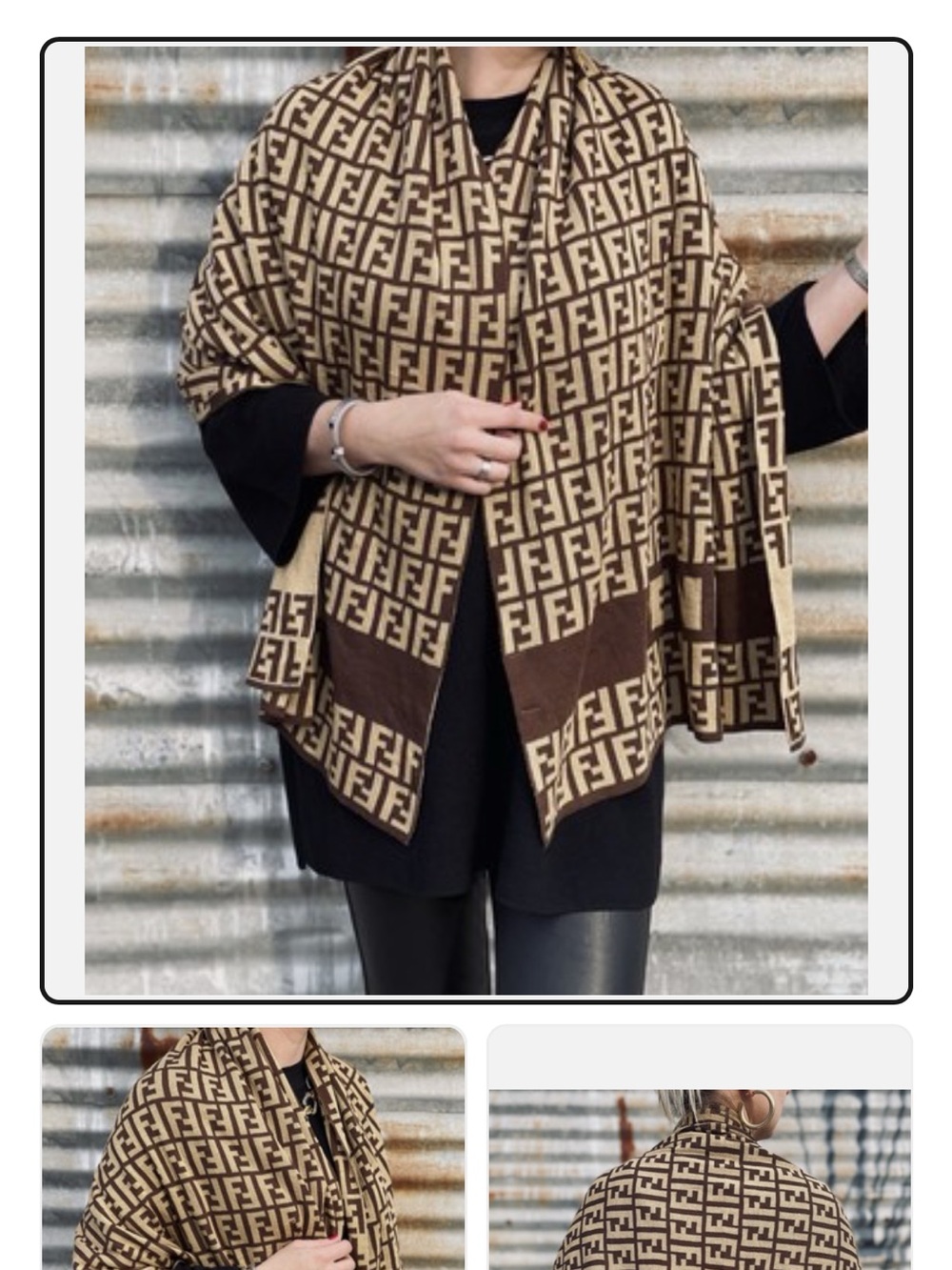 Fendi Checkerboard Logo Throw in Brown and Mustard. Vintage. - Picture 2 of 3